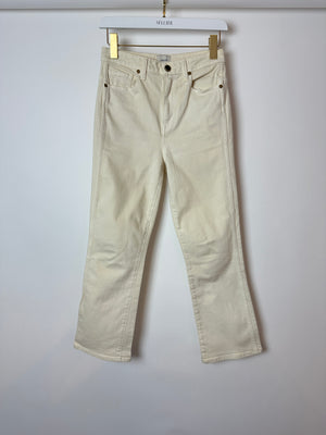 Khaite Cream Slim Leg Fit Jeans with Black Button Detailing Size 26 (UK 6)