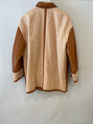 *RUNWAY* Hermès SS 2022 Beige, Brown Leather and Linen Coat with Palladium Details Size FR 36 (UK 8) RRP £10,200