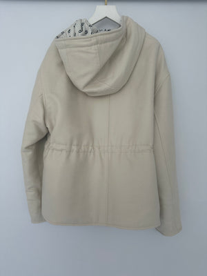 Hermès Cream Cashmere, White Nylon with Chaine D'Ancre Pattern Reversible Puffer Jacket Size FR 44 UK 16