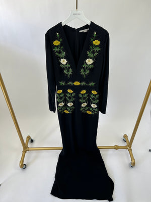 Stella McCartney Black Maxi Long Dress with Long Sleeve and Floral Deatils IT 42 (UK 10)