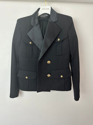 Balmain Black Double-Breasted Blazer with Safari Pockets and Gold Buttons Size FR 40 (UK 12)