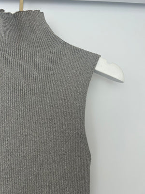 All The Ways Grey Ribbed Sleeveless High-Neck Top with Side Split Detail Size S (UK 6/8)