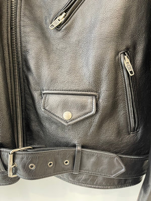 Balenciaga Black Leather Biker Jacket with Logo and Buckle Details Size IT 46 (UK 14) RRP £5,000