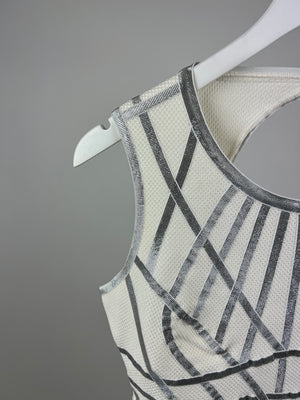 Herve Leger White and Silver Bandage Dress with Back Cut-out Detail Size L (UK 12 - 14)