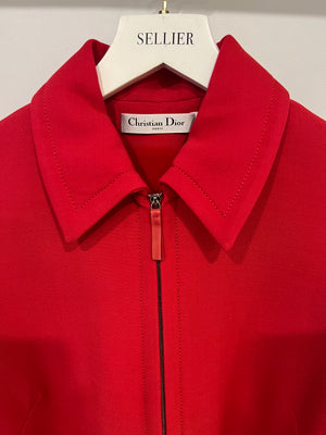 Christian Dior Red Belted Wool Mini Dress with Front Zip Detail Size FR 34 (UK 6)
