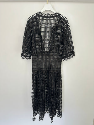 Chanel Black Iridescent Lace Dress With Concealed Zip Closure At Front Size FR 38 (UK 10)