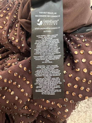 Self Portrait Brown Crystal Embellished Cut-Out Maxi Dress with Side Slit Size UK 12