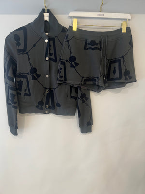 Hermès Grey Jacket and Shorts Set with Navy Lantern and Tassel Print with Silver Logo Buttons Size FR 34/40 (UK 6/12)