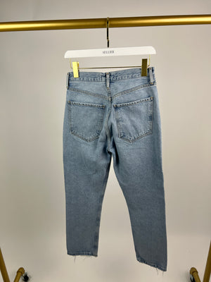 Agolde Blue Mom Jeans with Distressed Cuff Detail Size W28 (UK 8)