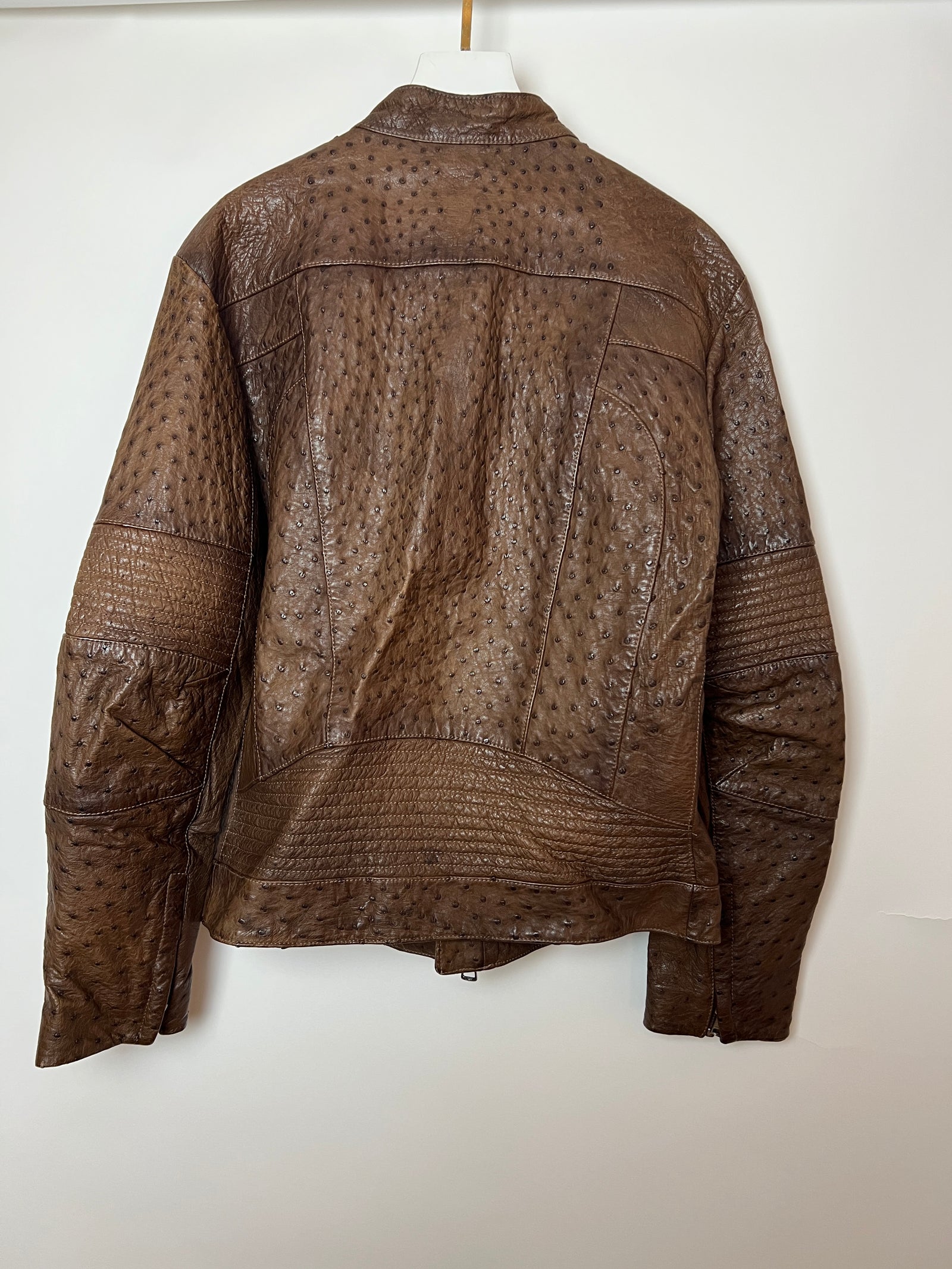 Gucci Vintage Menswear Brown Ostrich Leather Biker Jacket Size IT 