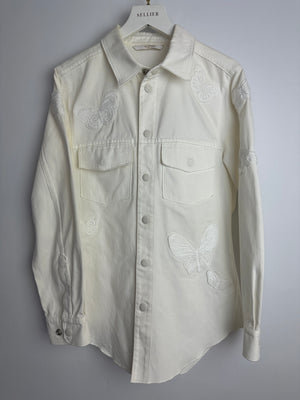 Valentino Cream Denim Long Sleeve Jacket with Butterfly Embroidery Details Size IT 46 (UK 14)