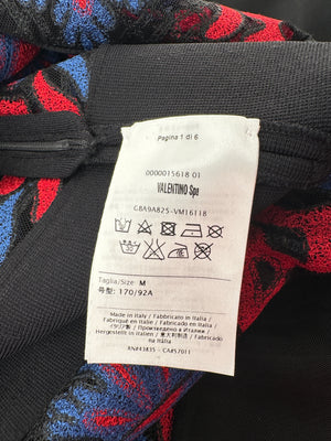 Valentino Navy A-Line Mini Dress with Black, Red and Blue Lace Panel Details Size UK 10 (Size Medium)