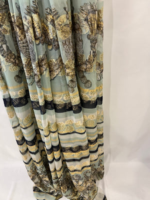 Gucci Pastel Green Printed Long Silk Dress with Gold Embellishments Size IT 38 (UK 6)