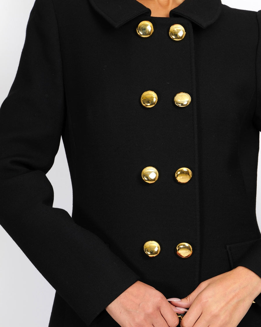 Dolce & Gabbana Black Double-Breasted Coat with Gold Buttons Size IT 44 (UK 12)