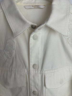Valentino Cream Denim Long Sleeve Jacket with Butterfly Embroidery Details Size IT 46 (UK 14)