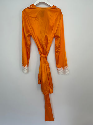 Margiolaine Silk Orange Robe with White Lace Detail Size IT 42 (UK 10)