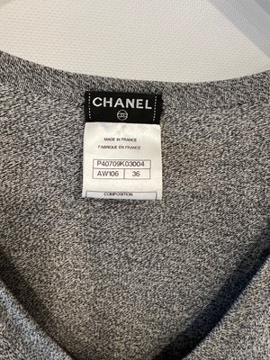 Chanel Grey Long-Sleeve Embellished Dress With CC Logo FR 36 (UK 8)