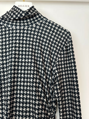 Norma Kamali Black and beige Houndstooth Ruched Long Sleeve Mini Dress Size S (UK 8)