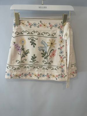 Agua Bendita Cream Wrap Mini Skirt with Flower Print Details Size XS/S (UK 6/8) RRP £210