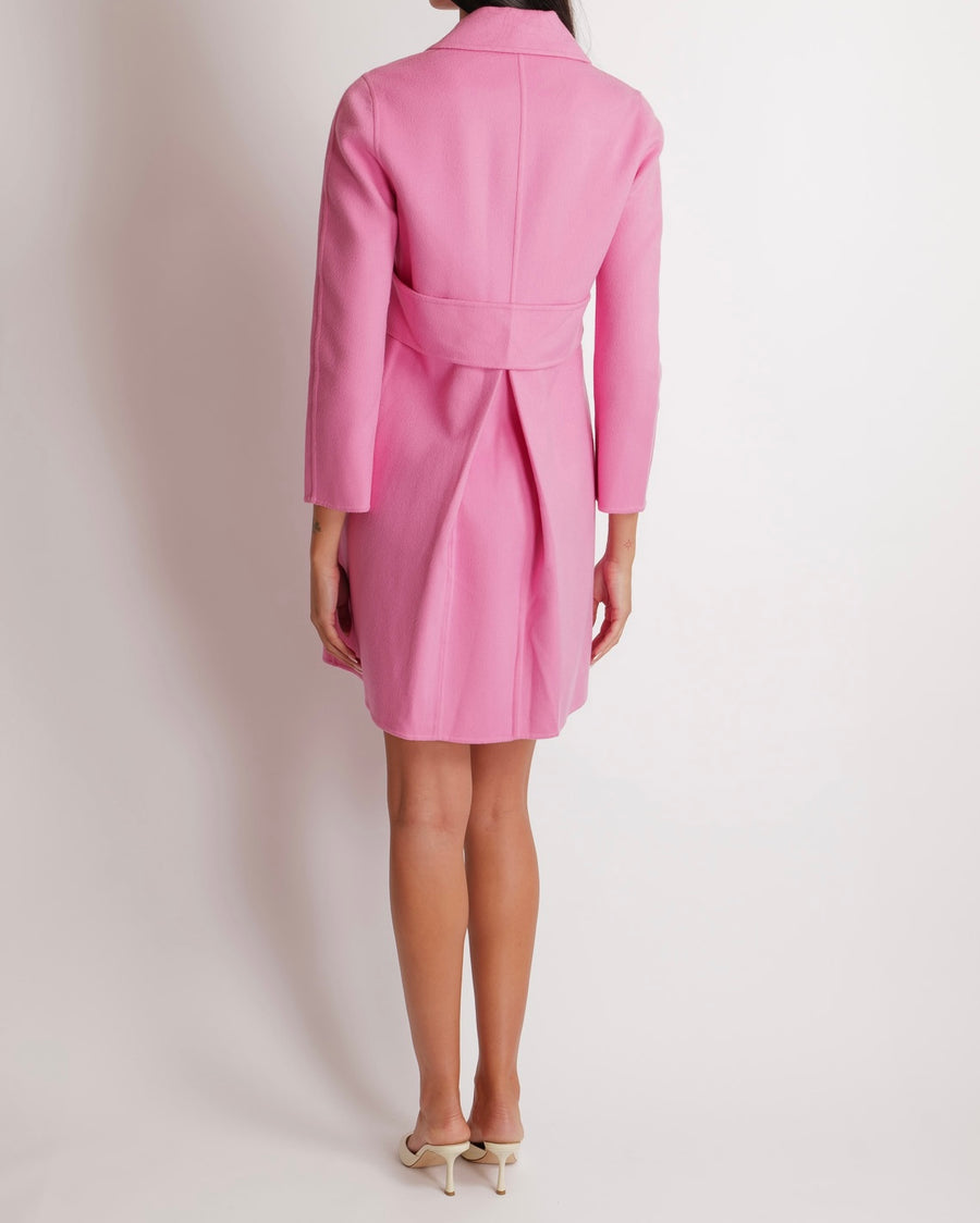 Valentino Pink Wool Coat with Black Buttons and Back Belt Detail Size IT 38 (UK 6)
