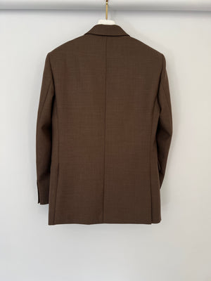 Magda Butrym PF/24 Brown Long Line Blazer with Shoulder Pad Detail Size FR 34 (UK 6)