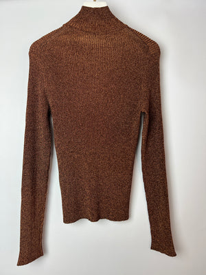 Hermès Bronze Metallic Knitted Longsleeve Jumper Size FR 34 (UK 6)