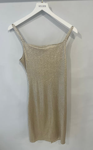 Paco Rabanne Gold Shimmery Sleeveless Mini Dress with Rouched Detail and Gold Buttons Size FR 38 (UK 10)