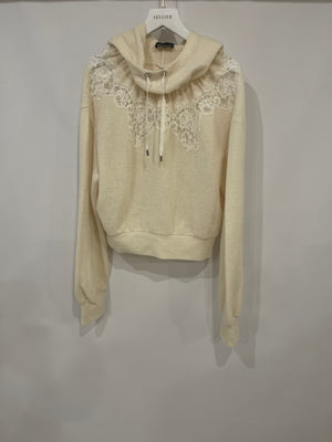 Ermanno Scervino Cream Hooded Jumper with Lace Details IT 42 (UK 10)