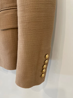 Balmain Camel Double Breasted Blazer Jacket with Gold Button Details Size FR 38 (UK 10)
