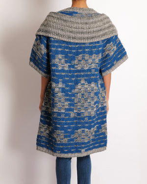 Missoni Blue and Grey Wool Long Knitted Short Sleeved Cardigan Size IT 42 (UK 10)