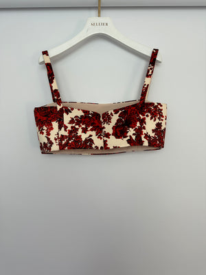 Emilia Wickstead Cream and Red Floral Crop Top and Midi Skirt Set Size UK 12