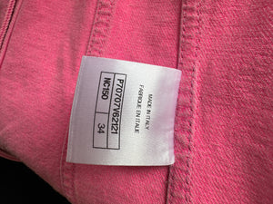 *HOT* Chanel 21S Hot Pink Denim Jacket with Detachable Camelia Brooches Detail Size FR 34 (UK 6)