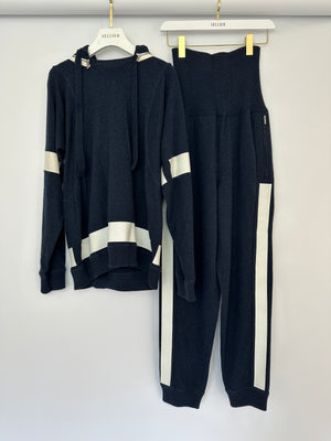 Chanel Navy Two-Piece Cashmere Tracksuit Set with Detachable Hood Detail Size FR 40 (UK 12)