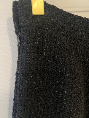 Chanel Black Tweed Shimmery Bermuda Shorts with Silver Flower Crystal Buttons Size FR 34 (UK 6)
