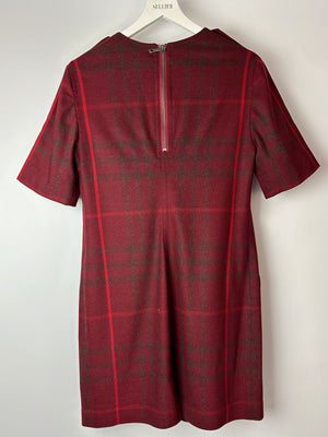 Burberry Brit Burgundy Plaid Mini T-Shirt Dress With Pocket Detail Size UK 14