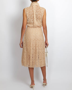 Ermanno Scervino Beige Lace Sleeveless Midi Dress with Waist Detail Size IT 40 (UK 8)