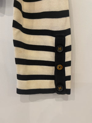 Chanel Black and White Striped Cardigan with Gold CC Logo Buttons Size  FR 42 (UK 14)