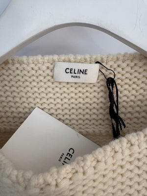 Celine Beige Cable Knitted Triomphe Long Sleeve Jumper Size S (UK 8)