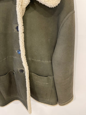 Christian Dior Khaki Shearling Coat with Embroidered Logo Size FR 36 (UK 8)