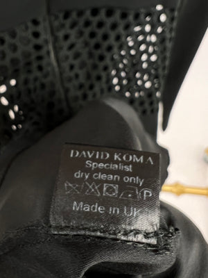 David Koma Black Long-Sleeve Mini Dress with Lace Detail Size UK 14