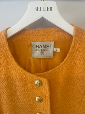 Chanel Orange Vintage Jacket and Skirt Set with Gold CC Buttons Size FR 42 (UK 14)