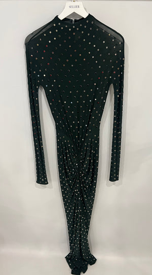 Alaia Dark Green Draped Maxi Dress with Silver Embellishments Size FR 36 (UK 8) RRP £2,900