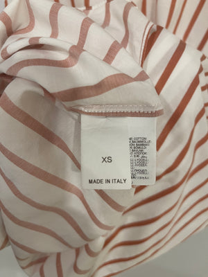 Brunello Cucinelli White and Red Striped Shirt with Crystal Sleeves Detail Size XS (UK 6)