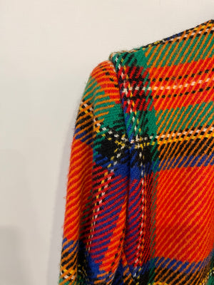 Saint Laurent 80's Vintage Multicolour Tartan Wool Jacket with Black Fringe and Button Details Size FR 34 (UK 6)