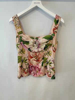 Dolce Gabbana Pink Silk Floral Print Top and Midi Skirt Set Size IT 40 (UK 8)