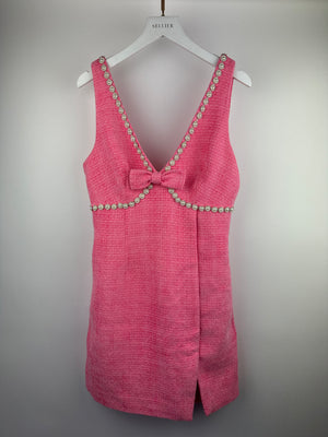 Self-Portrait Pink Tweed Mini Dress With Pearl Embellishment Details Size (UK 8)