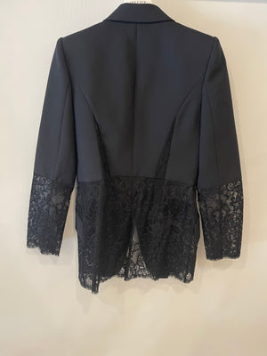 Alexander McQueen Black Silk Blazer Jacket with Lace Details Size IT 44 (UK 12)