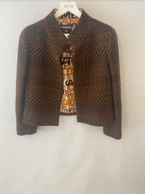 Chanel Brown Wool Jacket with Interior Silk Logo Prints Size FR 34 (UK 6)