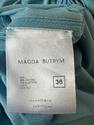 Magda Butrym Light Blue Floral Appliqué Ruched Maxi Dress with Cutouts Size S (UK 8)