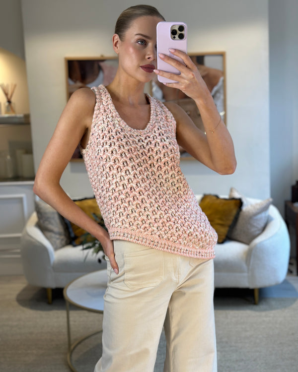 Chanel Pink Knitted Tank Top with CC Logo Detail FR 34 (UK 6)